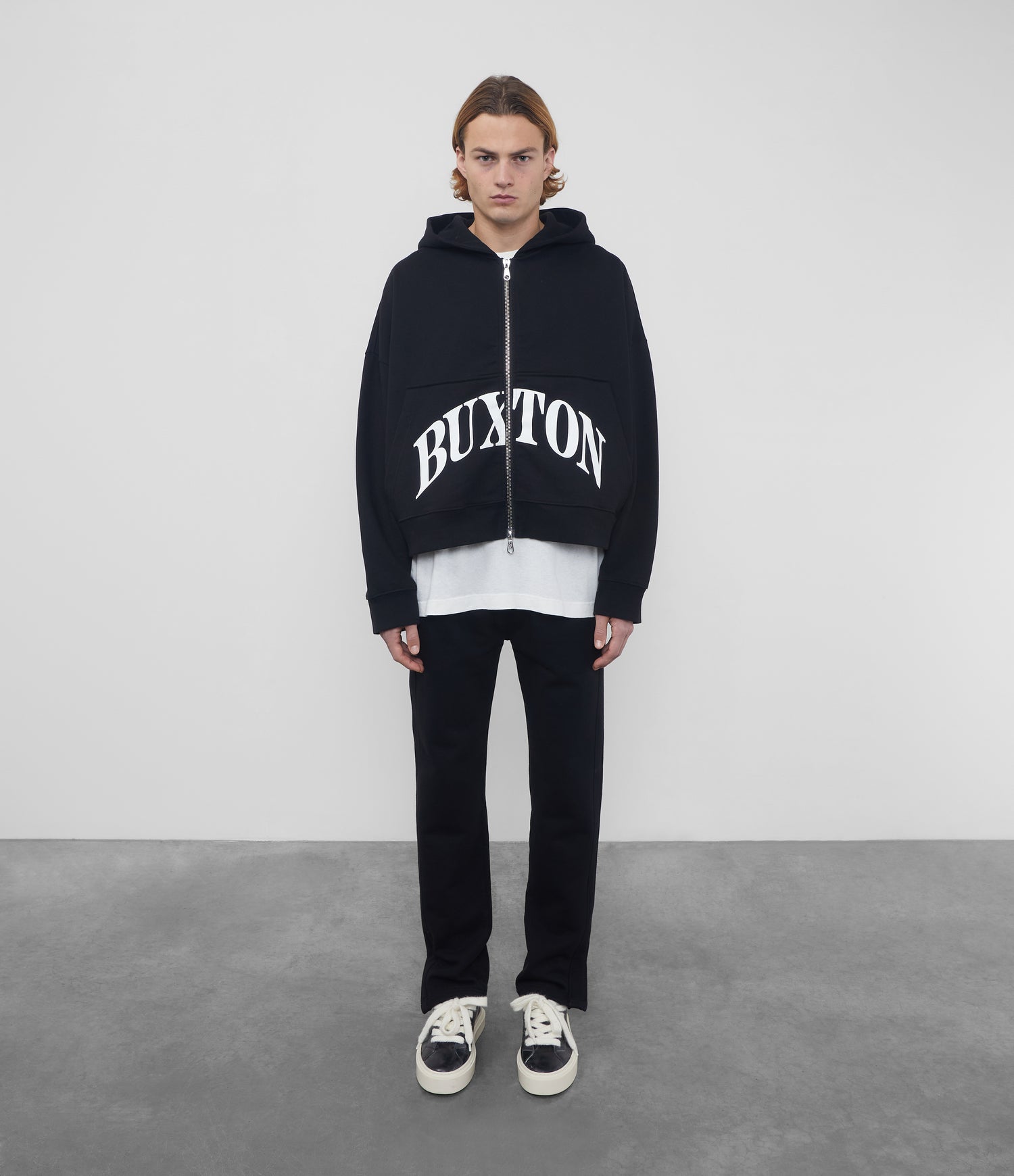 Cole Buxton | Heavyweight Cropped Logo Zipped Hoodie | Cotton | Black