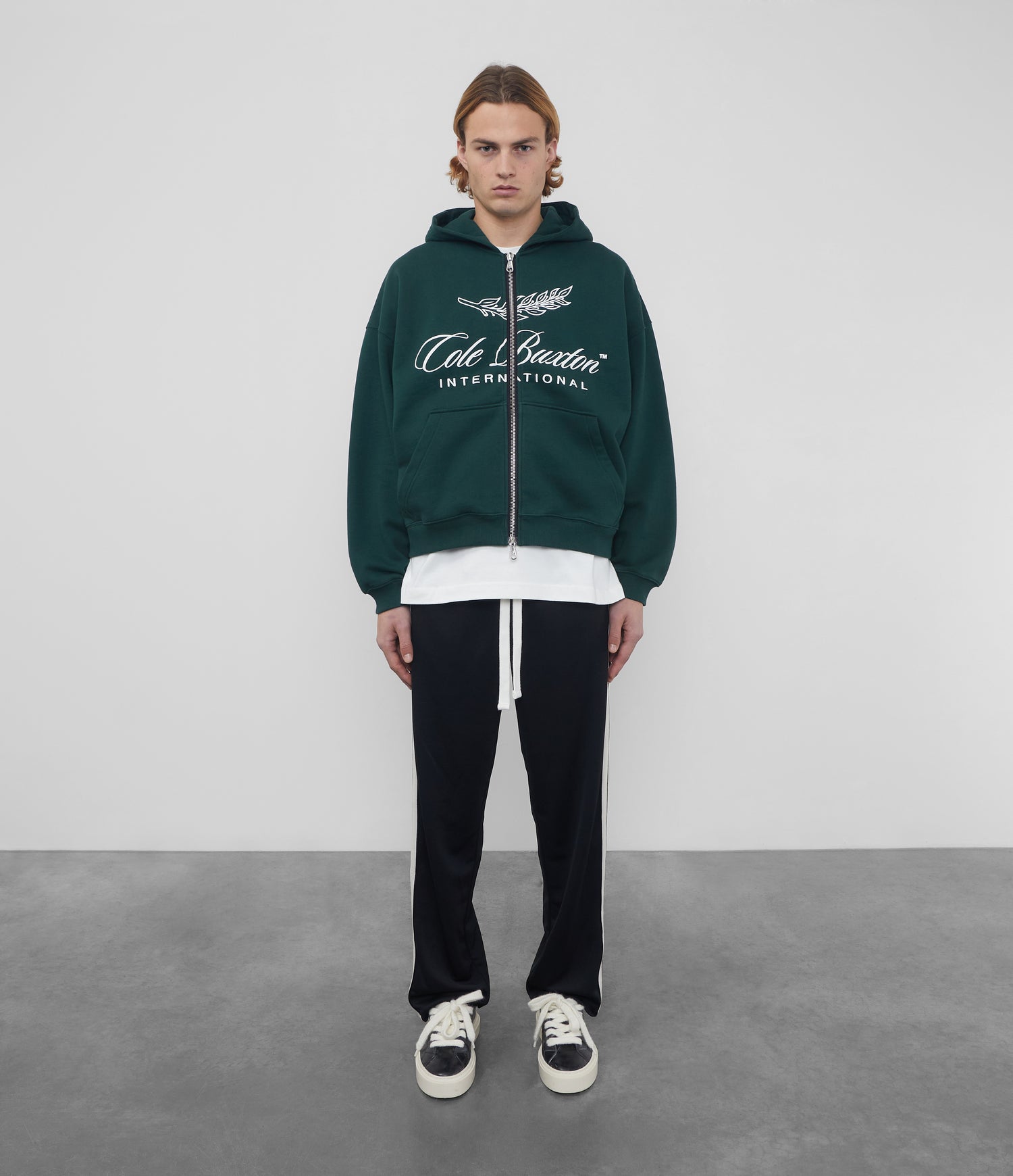 Cole Buxton | International Zipped Hoodie | Mens | Cotton | Forest Green