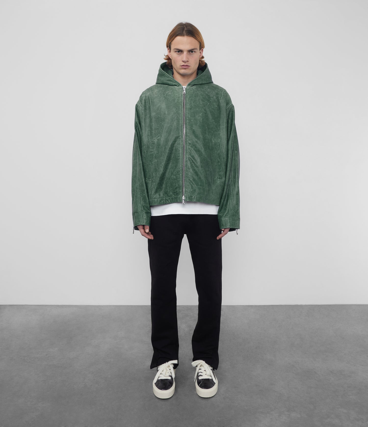 Cole Buxton | Hooded Leather Jacket | Mens | Green