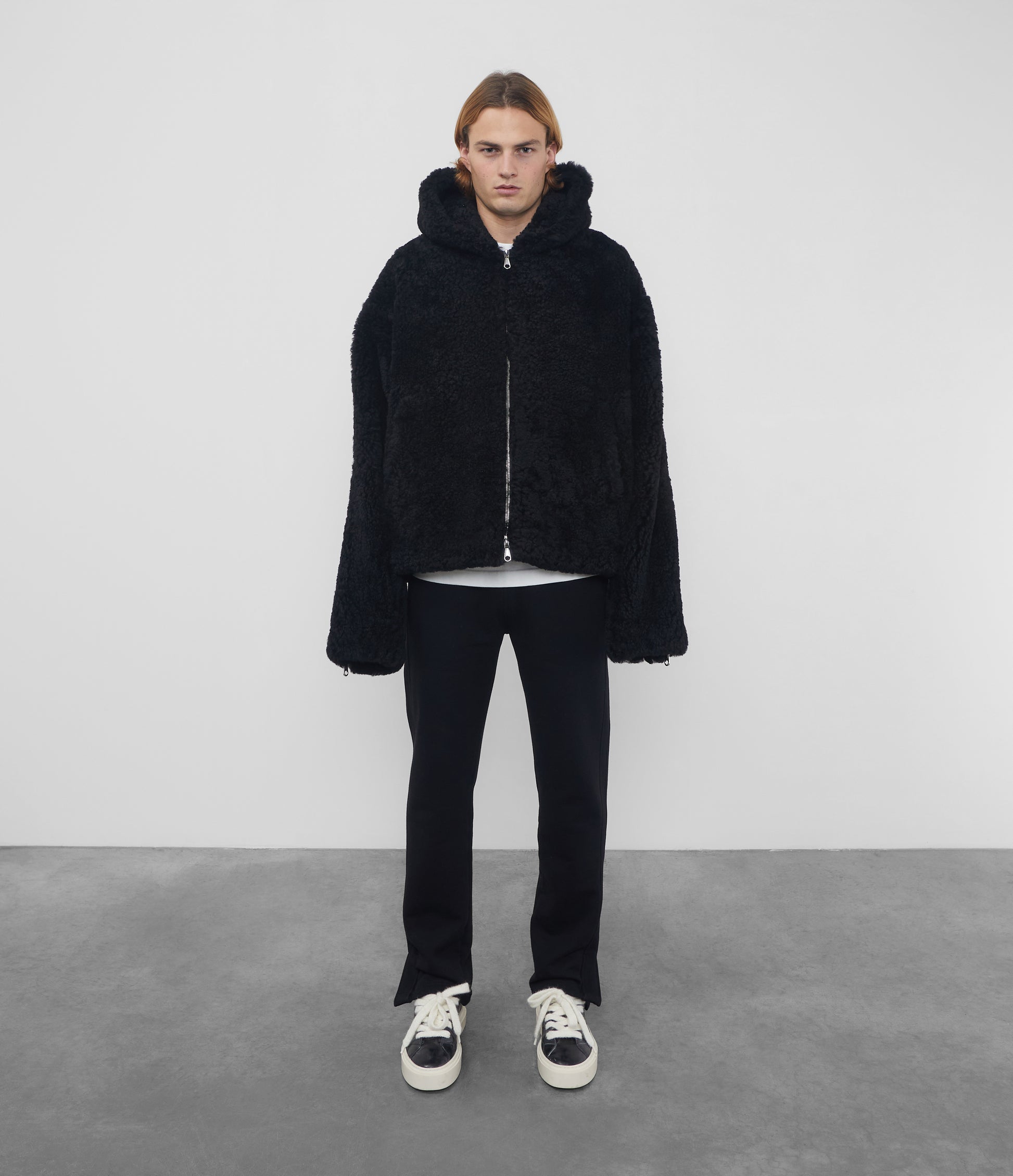 Cole Buxton | Hooded Shearling Jacket | Mens | Merino Skin | Black