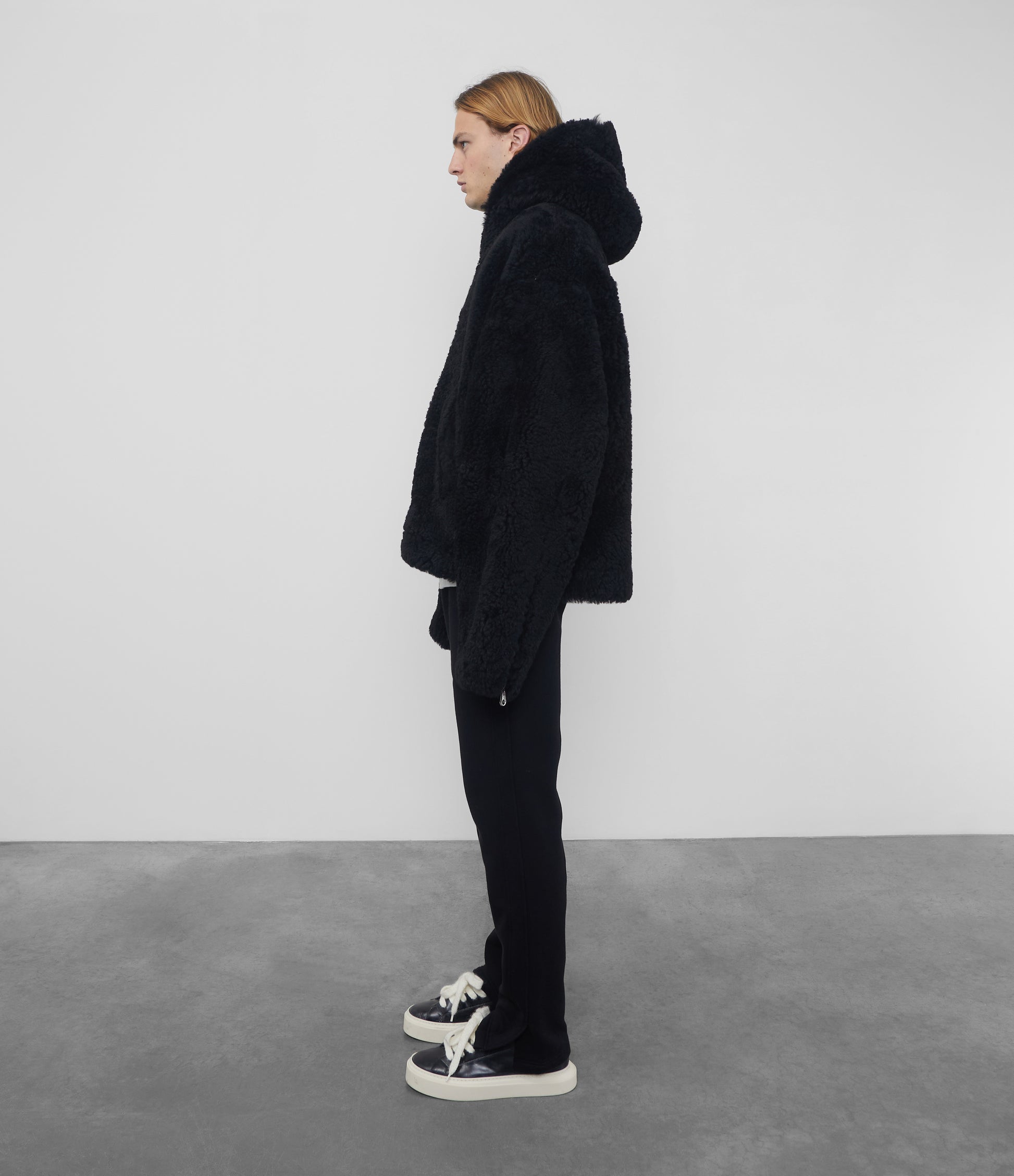 Cole Buxton | Hooded Shearling Jacket | Mens | Merino Skin | Black