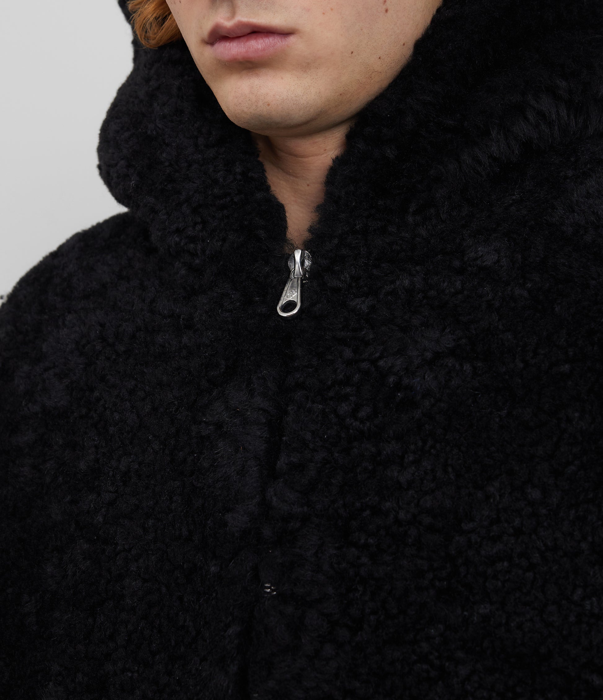 Cole Buxton | Hooded Shearling Jacket | Mens | Merino Skin | Black