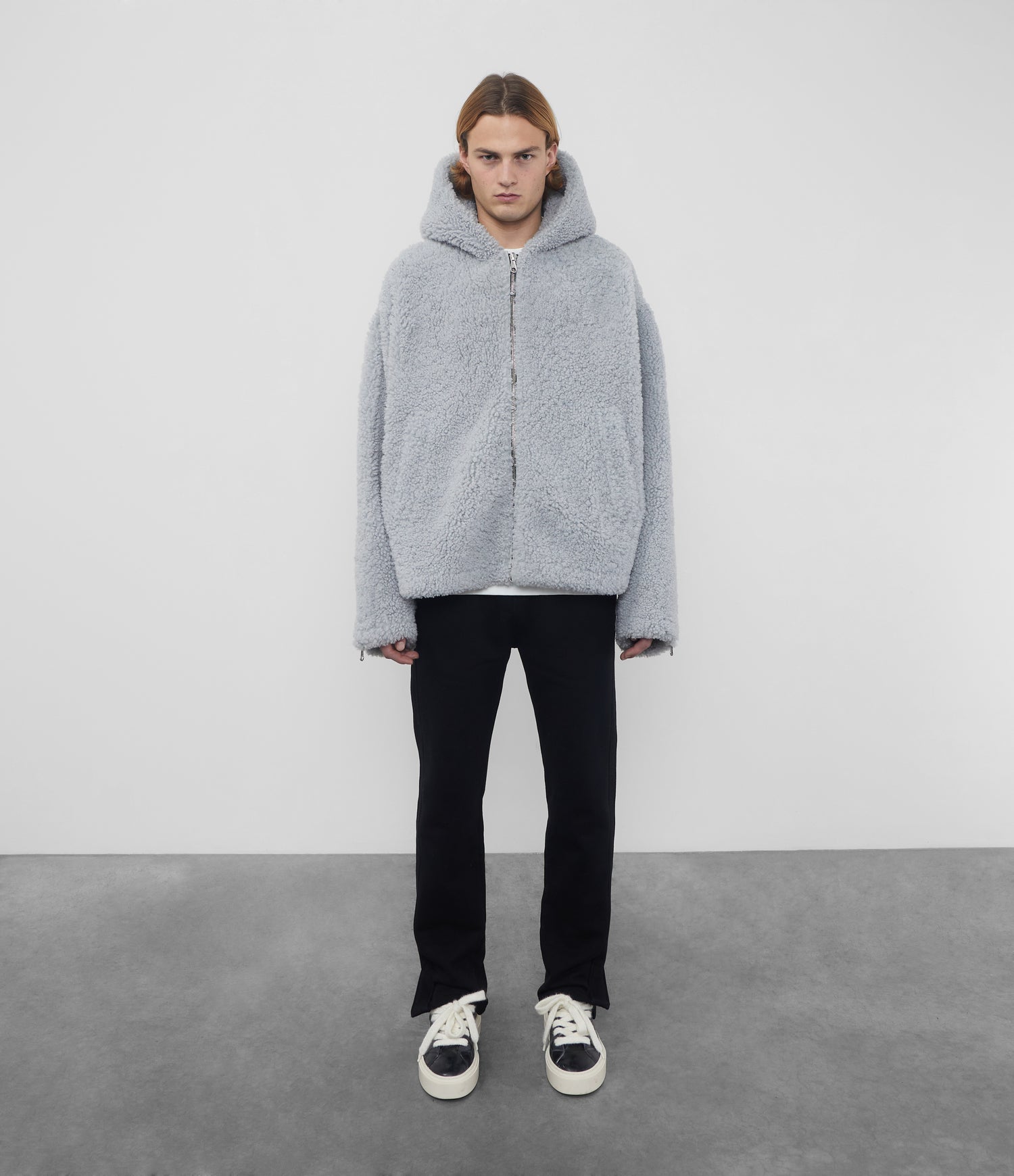 Cole Buxton | Hooded Shearling Jacket | Mens | Merino Skin | Grey