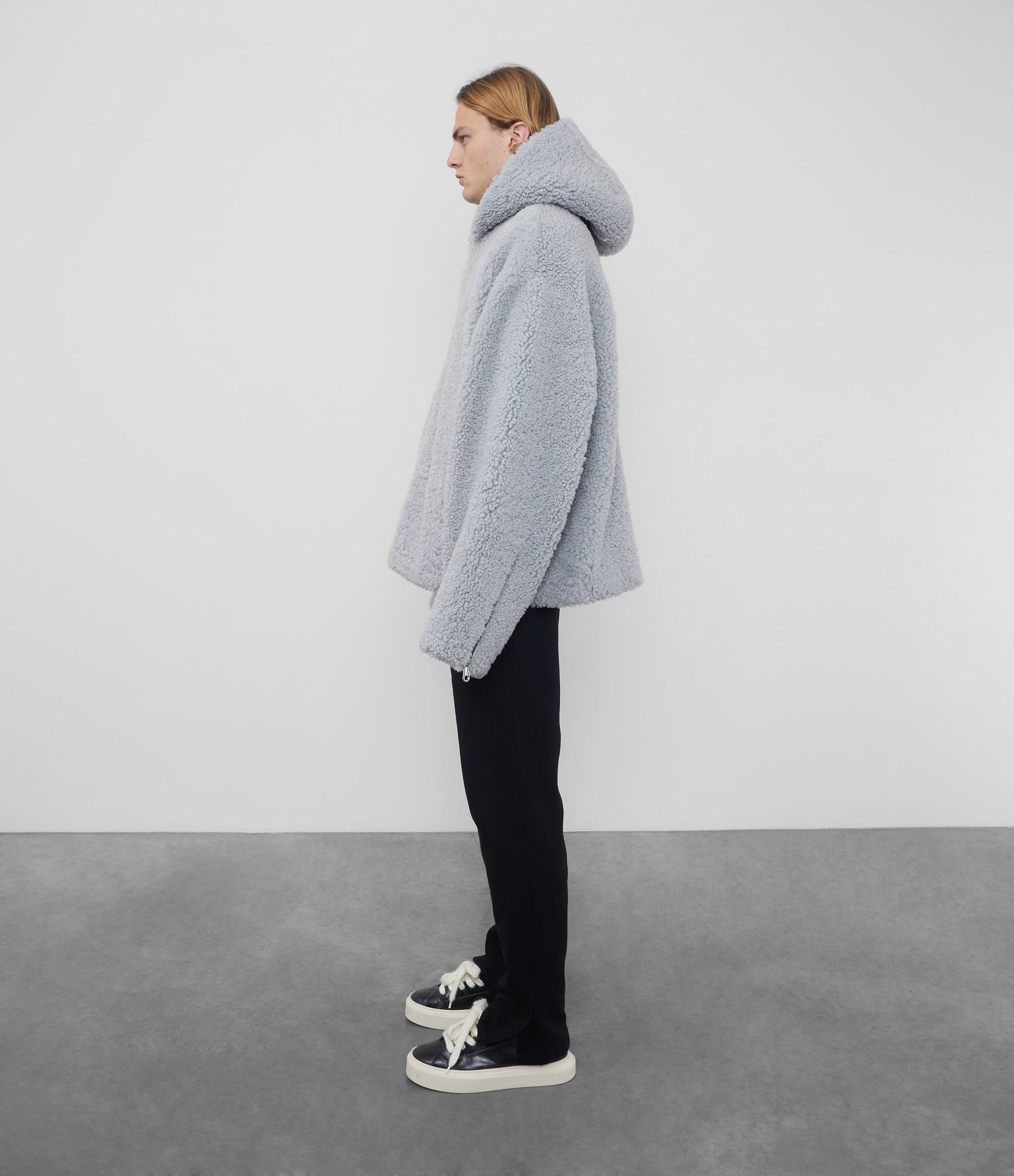 Cole Buxton | Hooded Shearling Jacket | Mens | Merino Skin | Grey