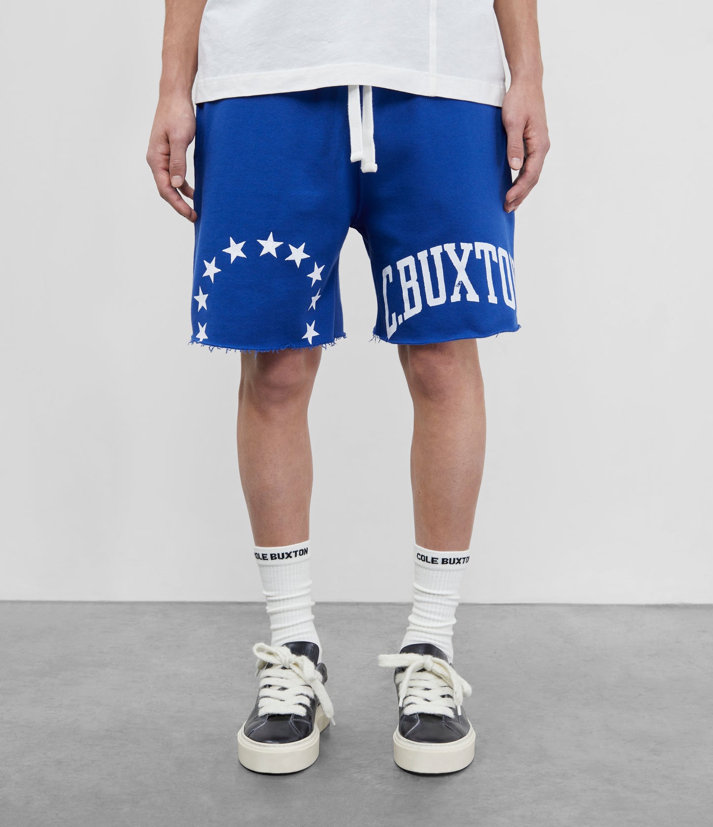 Cole Buxton | Cut Off Varsity Shorts | Mens | Cotton | Cobalt Blue