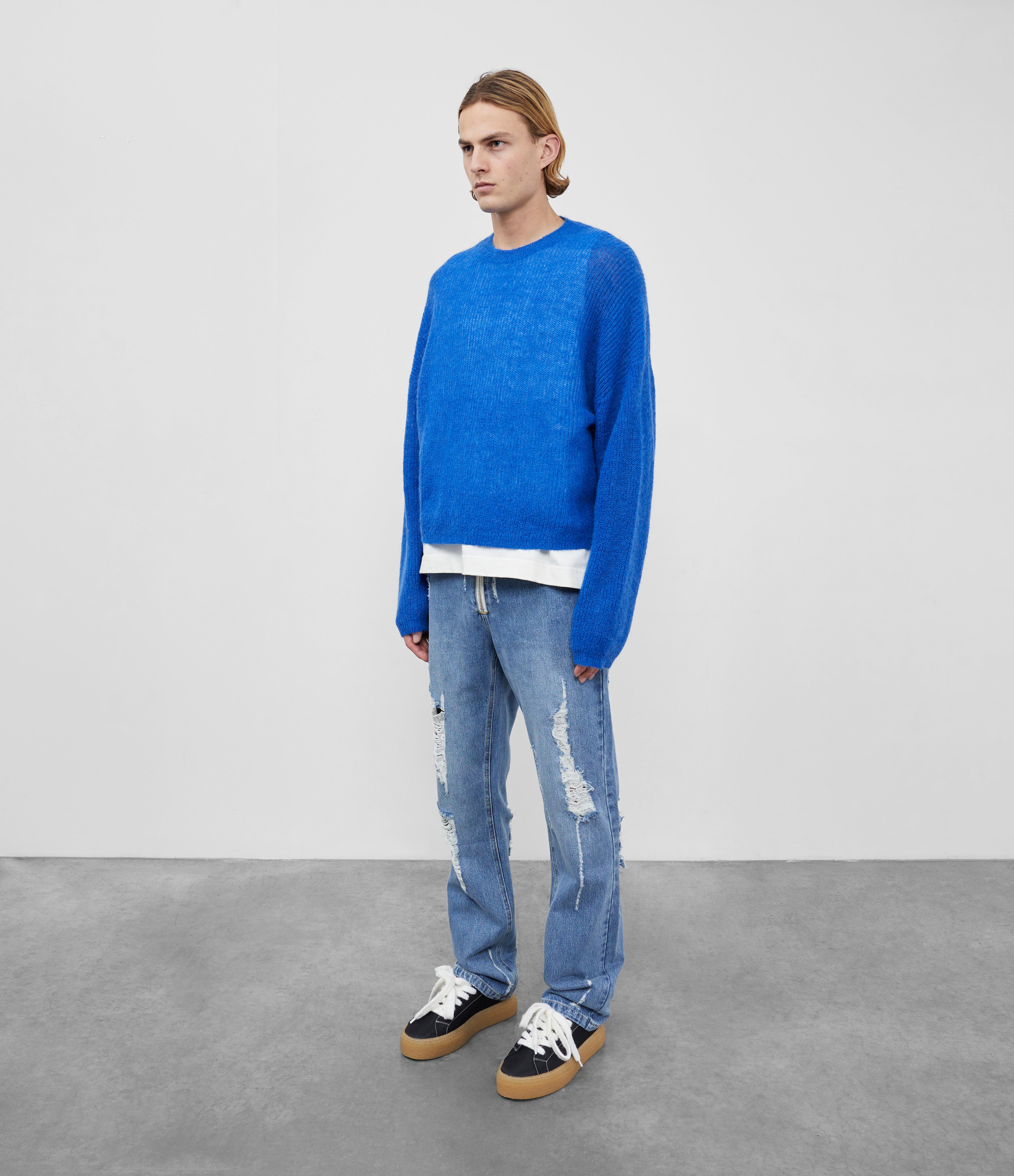 Cole Buxton | Open Knit Sweater | Mens | Mohair | Cobalt Blue