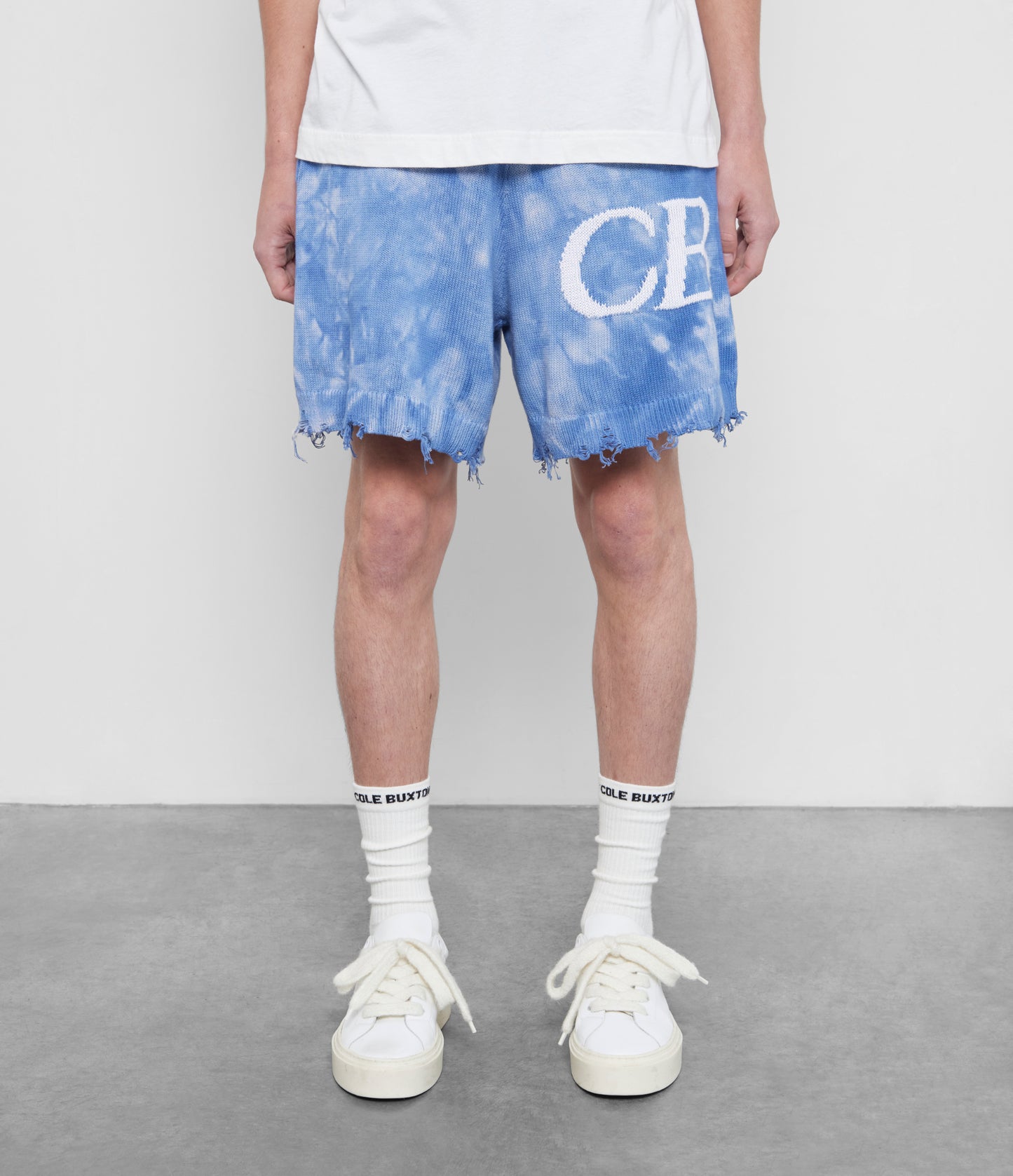 Cole Buxton | Distressed Cotton Knit Shorts | Mens | Cotton | Blue