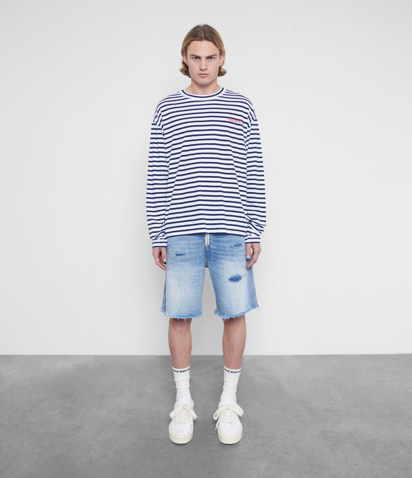 Cole Buxton | Sportswear Long Sleeved Striped T-Shirt | Mens | Cotton | Blue / White