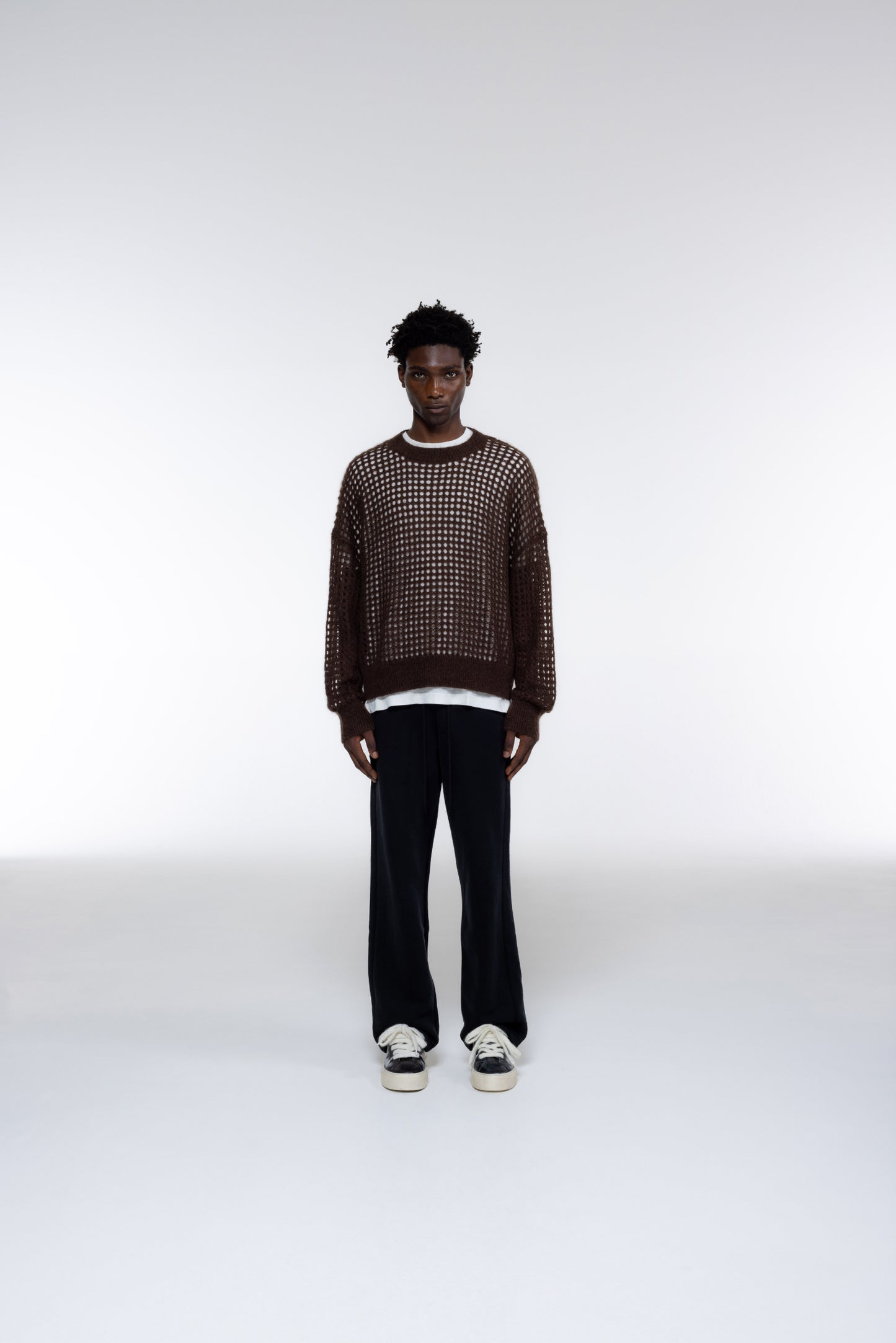 OPEN WEAVE KNIT SWEATSHIRT