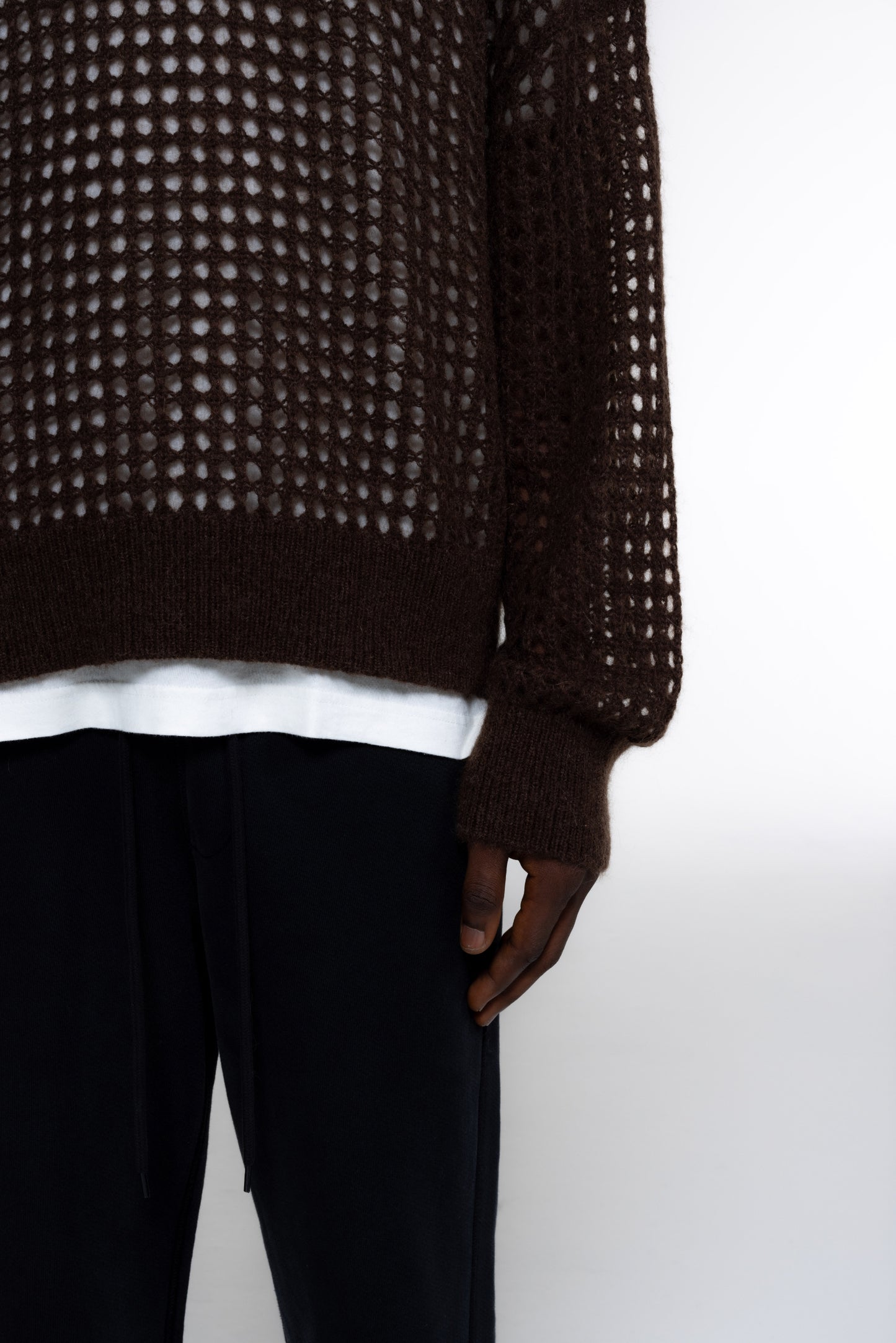 OPEN WEAVE KNIT SWEATSHIRT