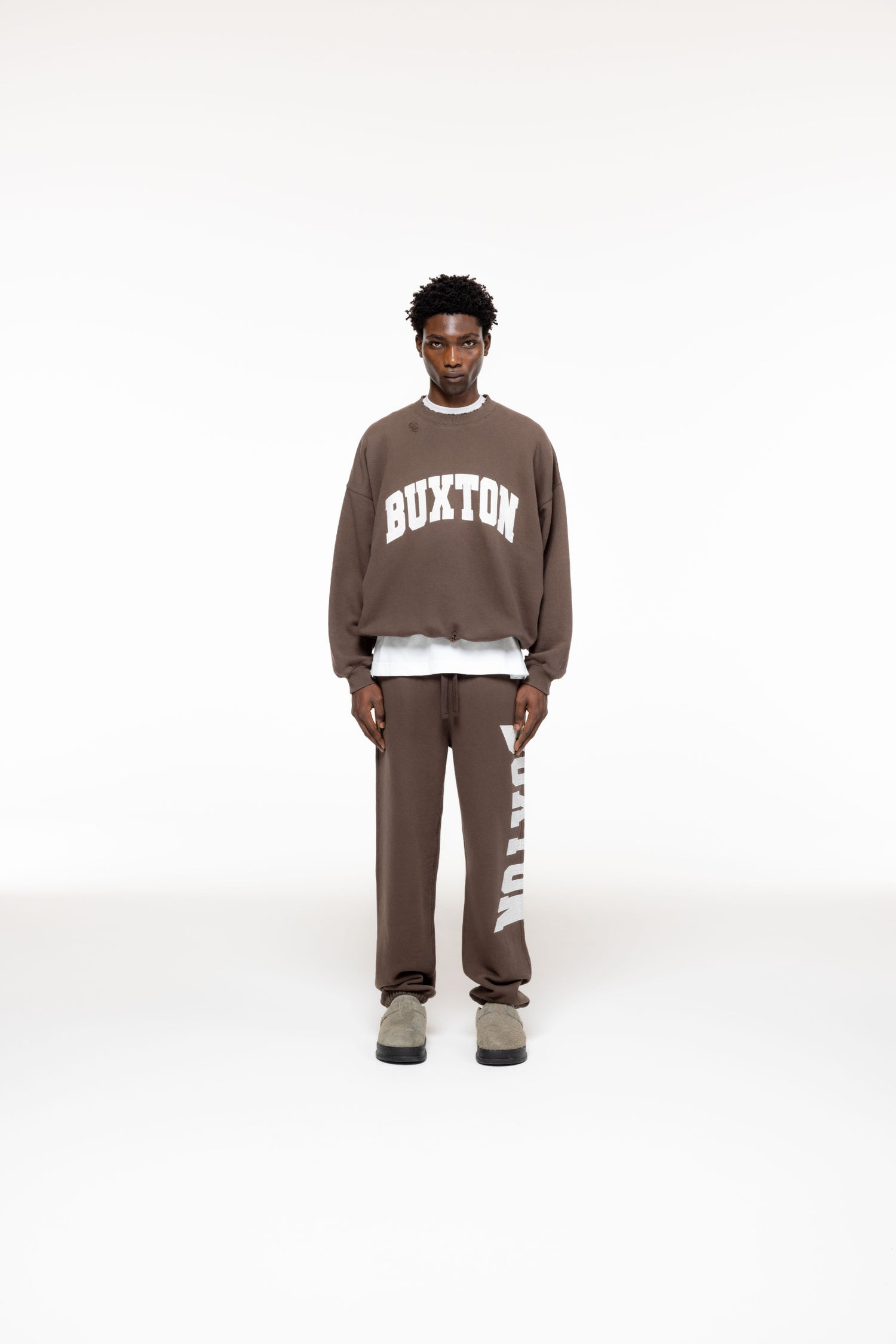 Cole Buxton | Distressed Applique Sweatshirt | Mens | Brown