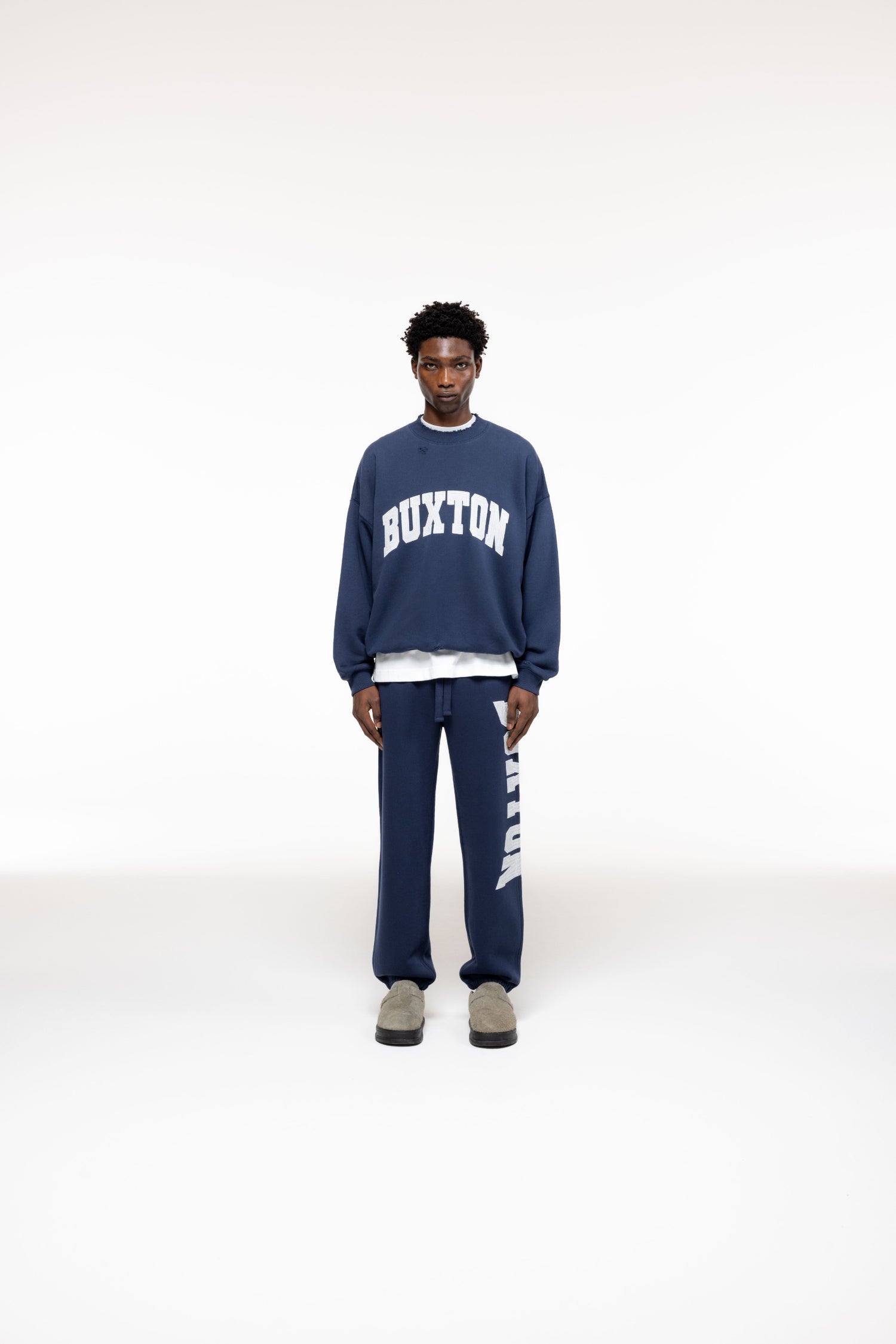 Cole Buxton | Distressed Applique Sweatshirt | Mens | Navy