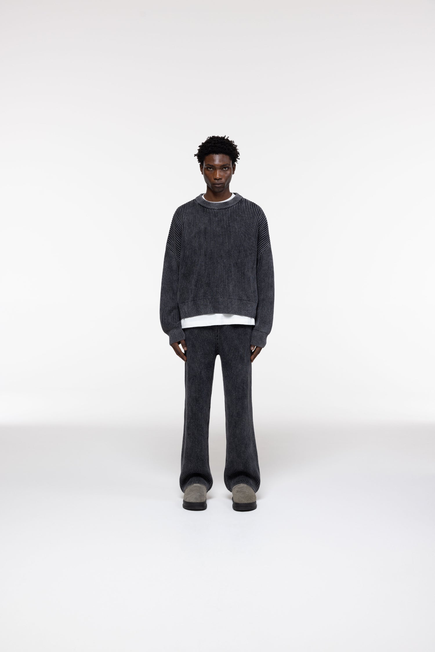 Cole Buxton | Acid Wash Knit Sweatshirt | Mens | Black