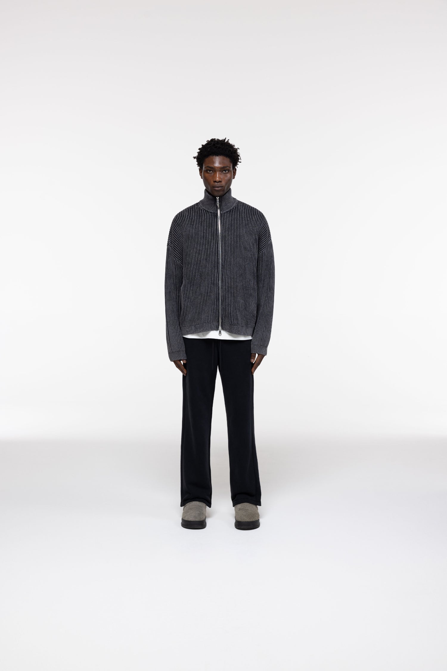 Cole Buxton | Acid Wash Knit Zip Through | Mens | Black