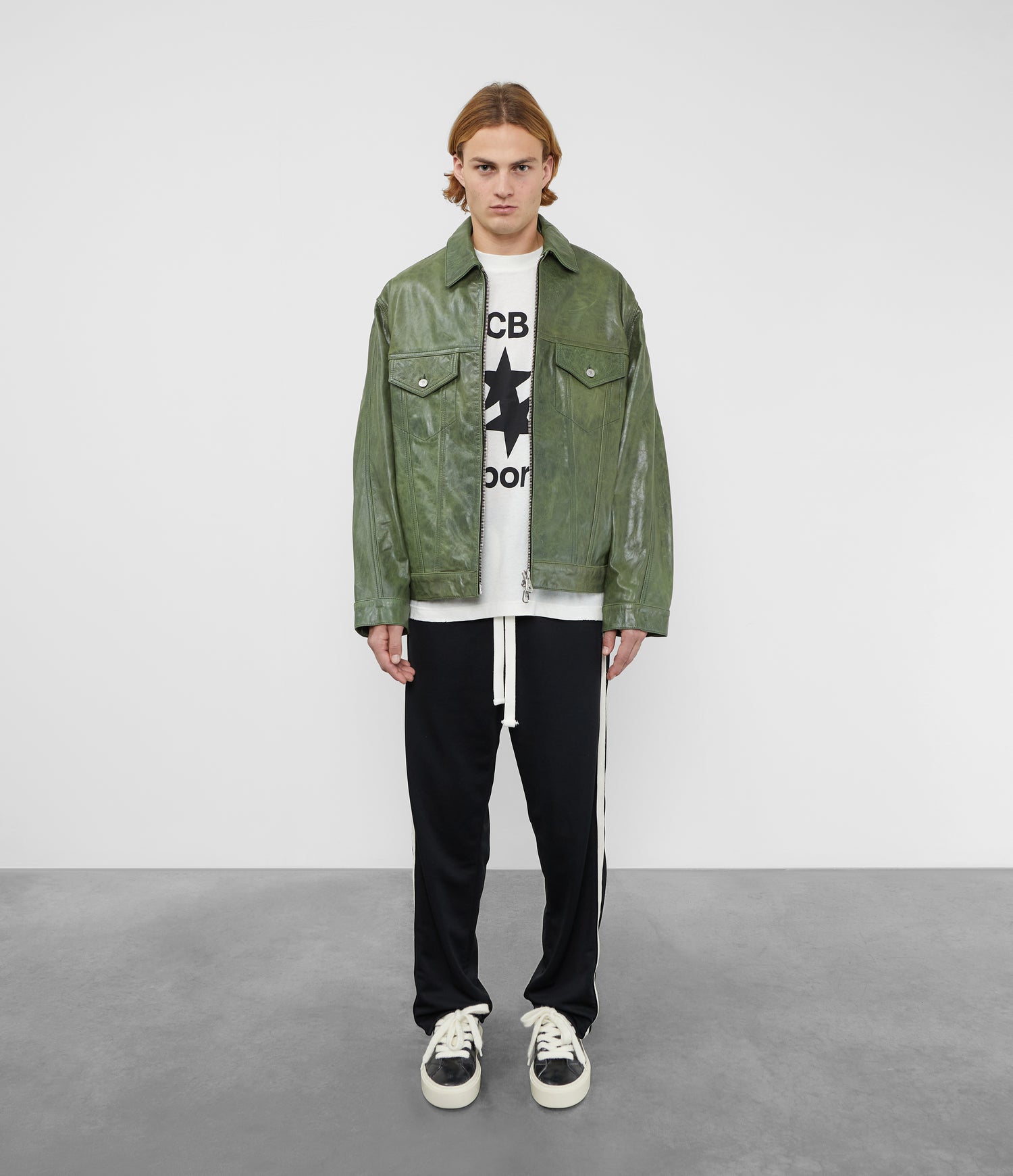 Cole Buxton | Leather Trucker Jacket | Mens | Leather | Green