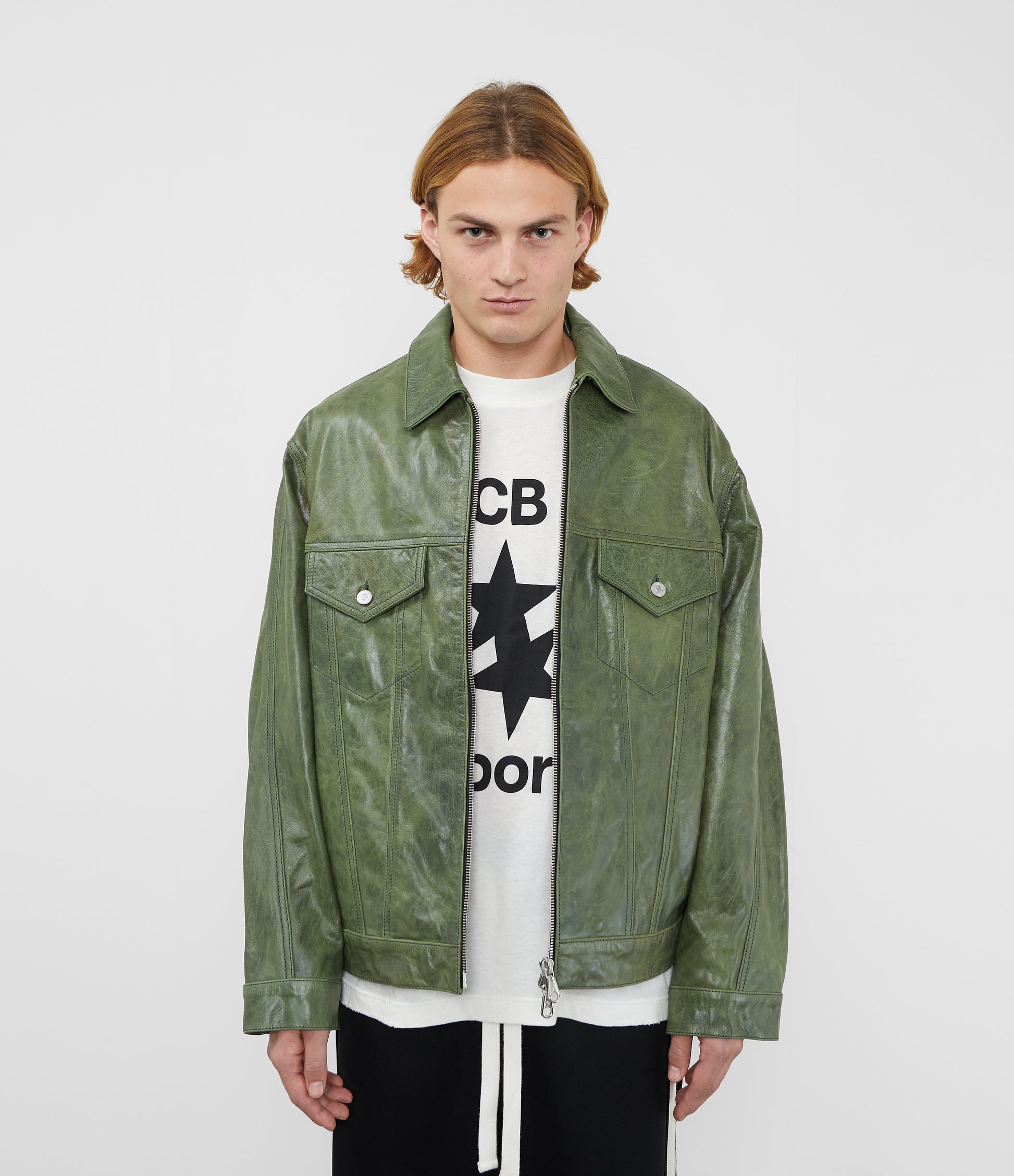 Cole Buxton | Leather Trucker Jacket | Mens | Leather | Green