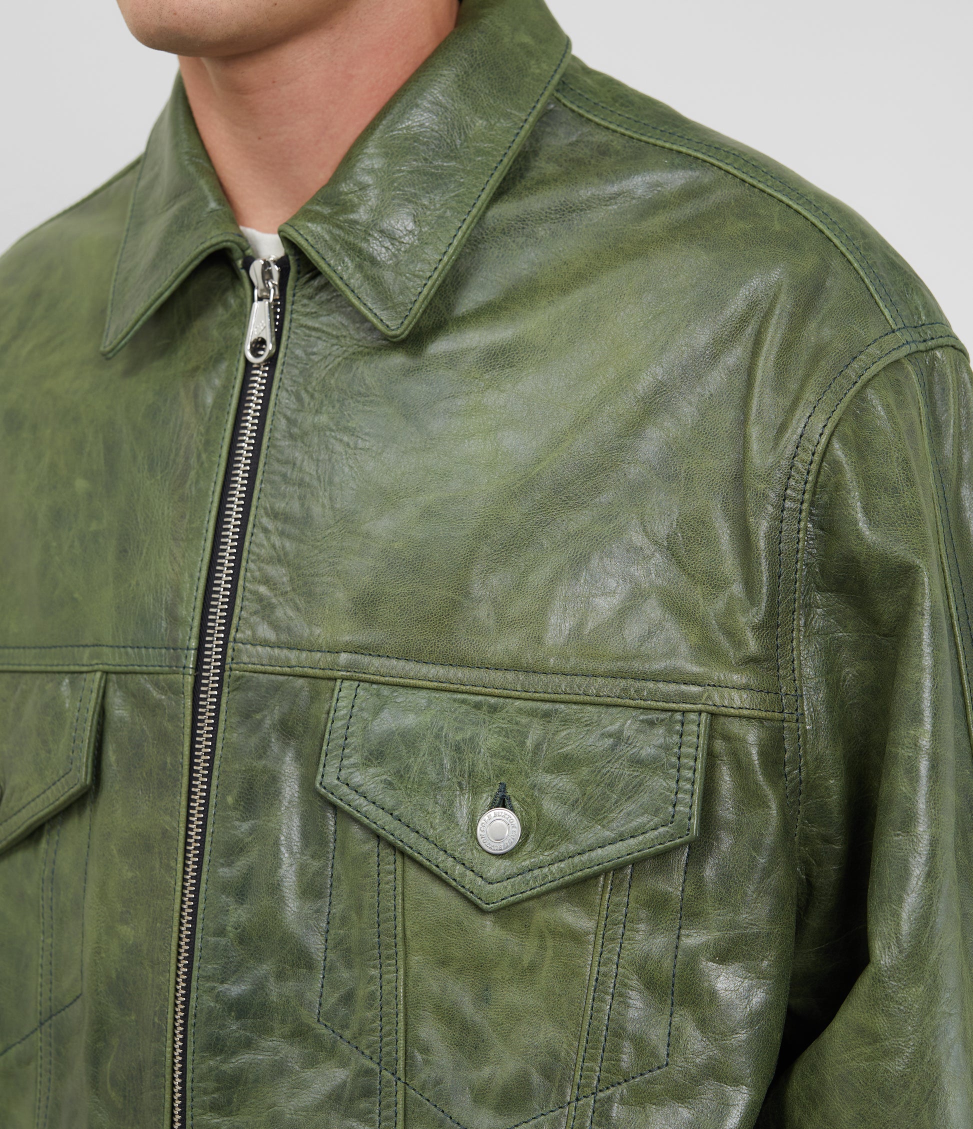 Cole Buxton | Leather Trucker Jacket | Mens | Leather | Green