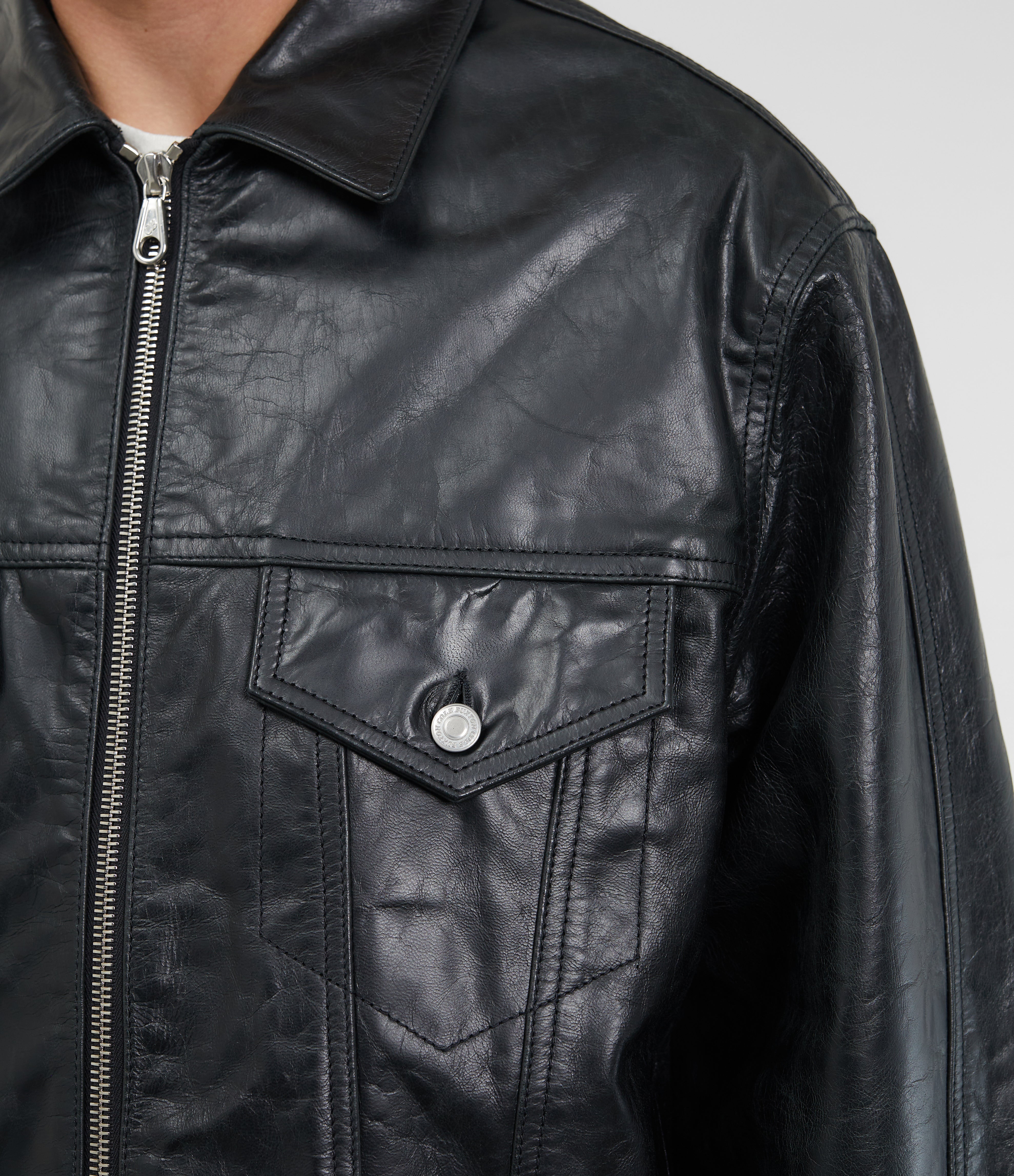 Cole haan outlet leather trucker jacket