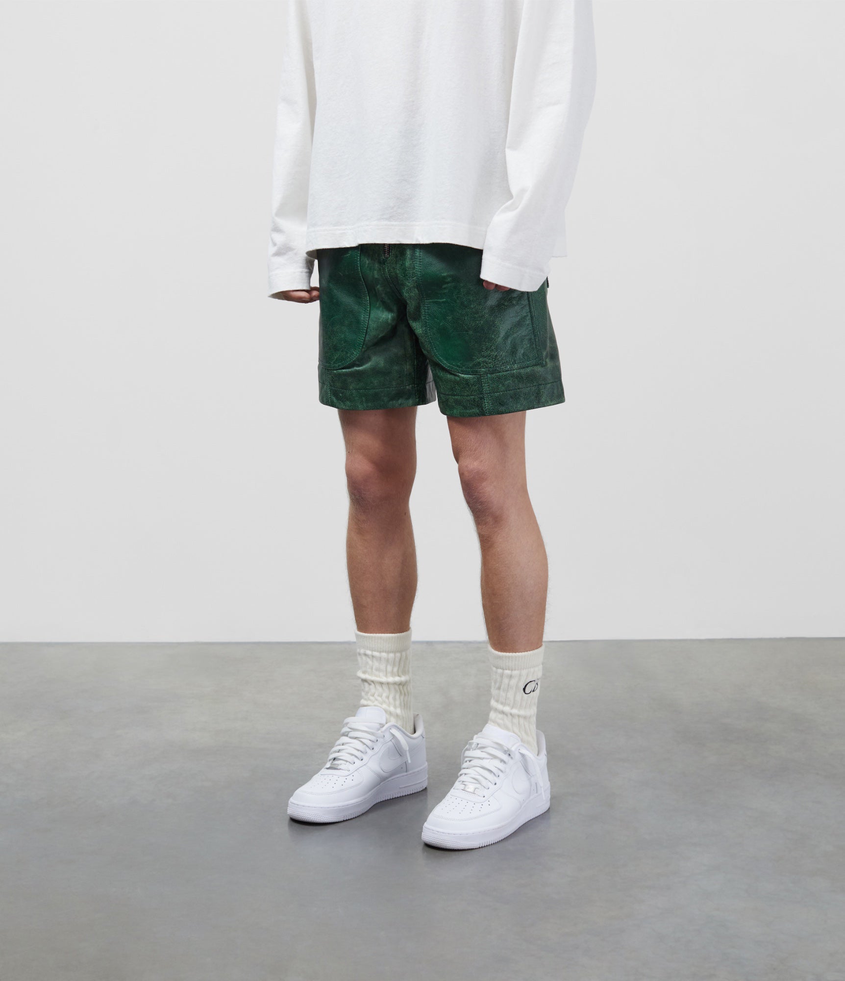 Cole Buxton | Cracked Leather Shorts | Mens | Green