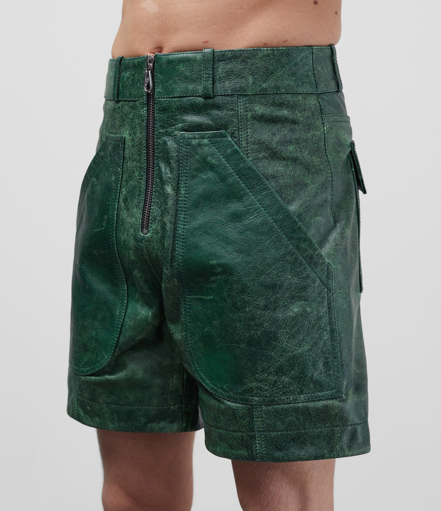 Cole Buxton Cracked Leather Shorts Mens Green