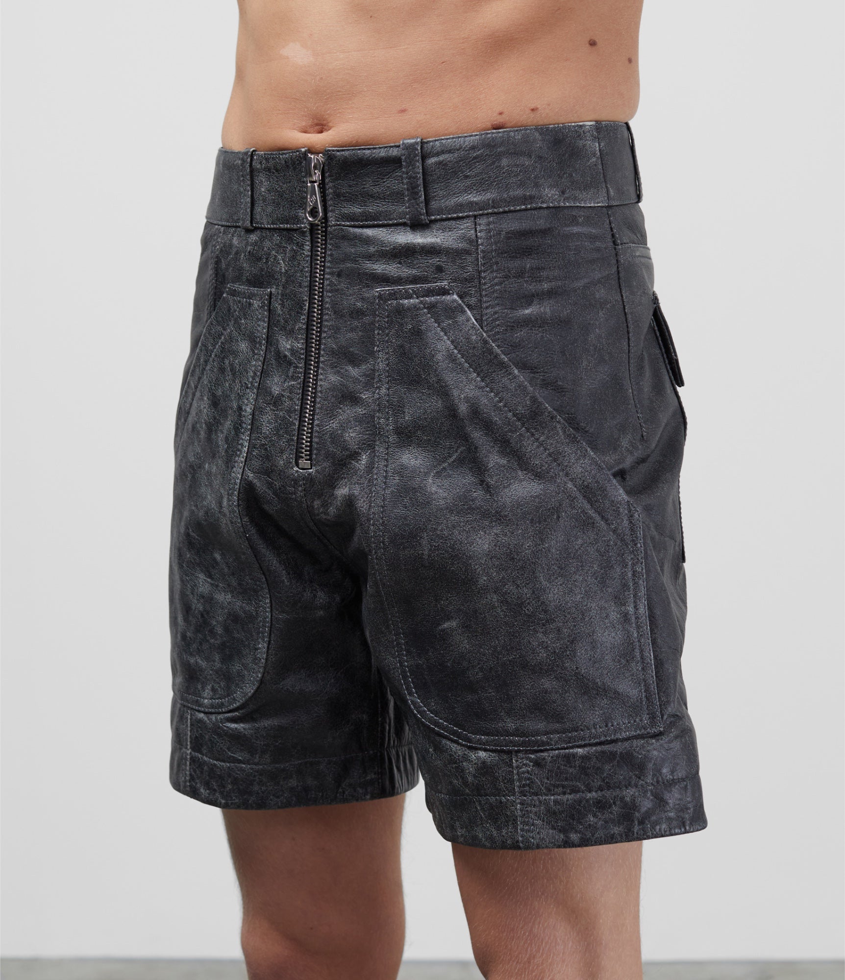 Cole Buxton | Cracked Leather Shorts | Mens | Black