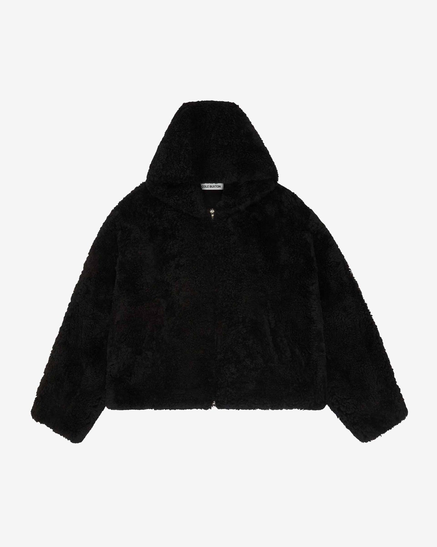 Cole Buxton | Hooded Shearling Jacket | Mens | Merino Skin | Black