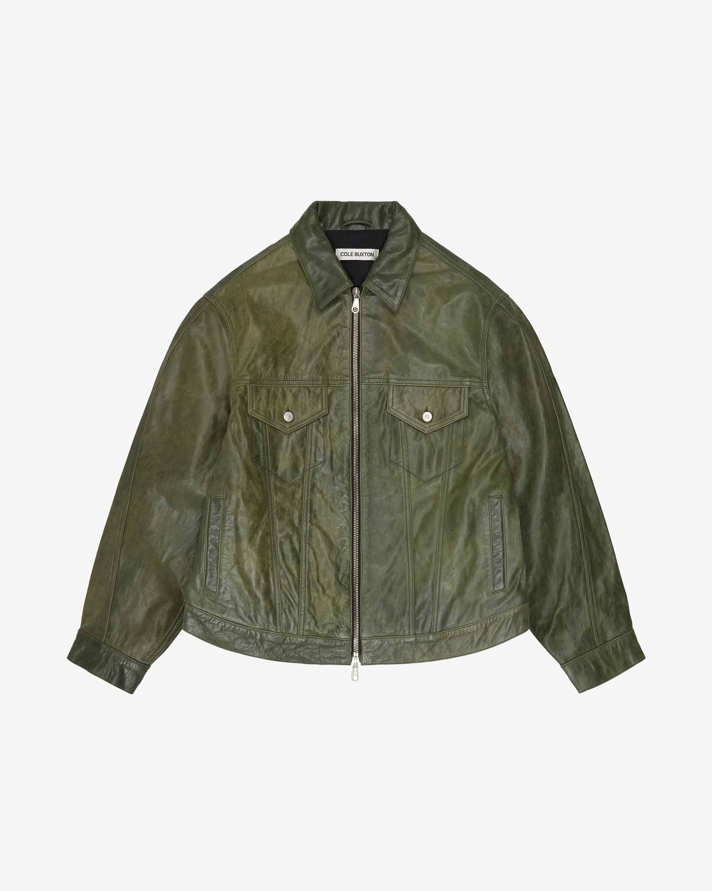 Cole Buxton | Leather Trucker Jacket | Mens | Leather | Green