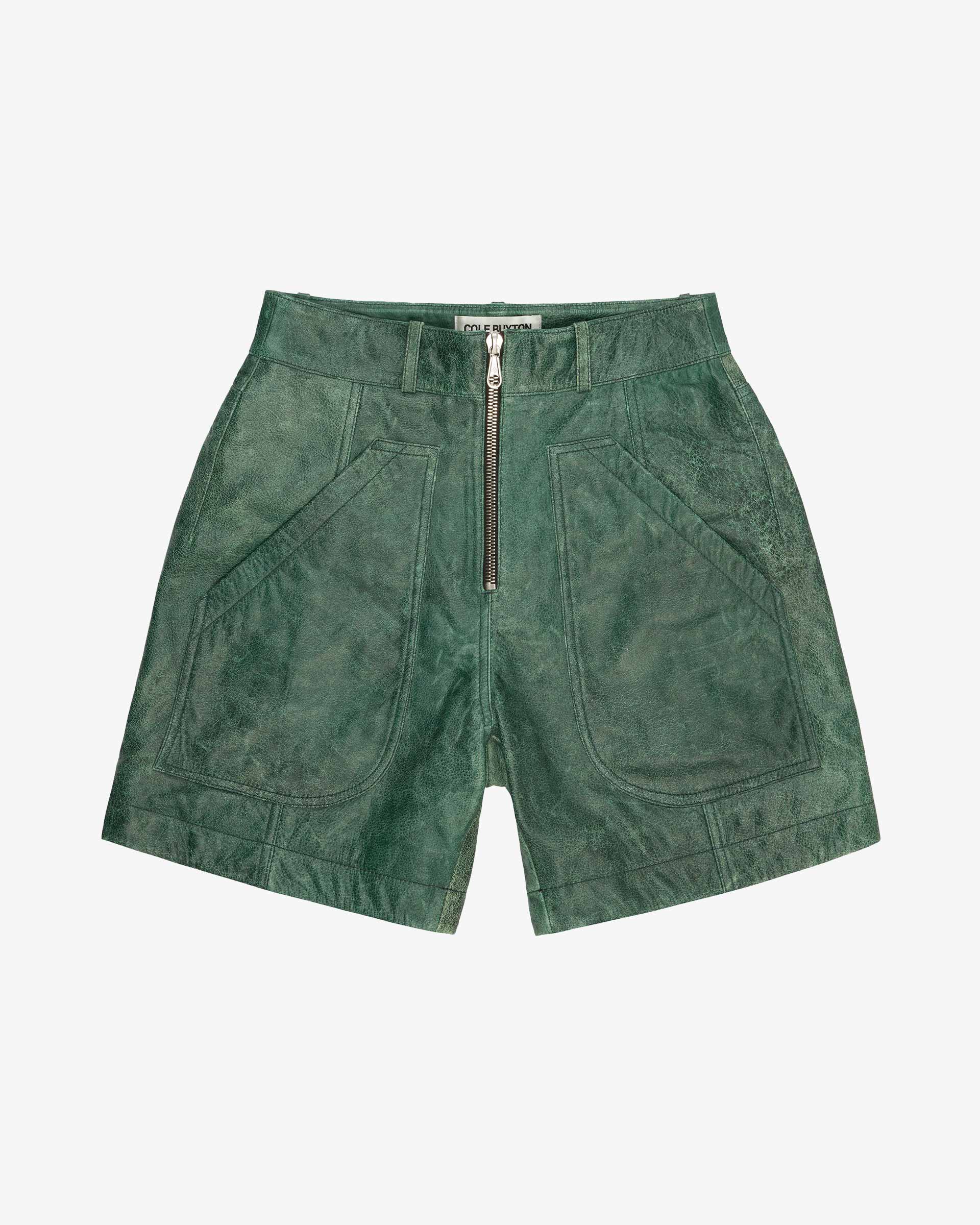 Cole Buxton | Cracked Leather Shorts | Mens | Green