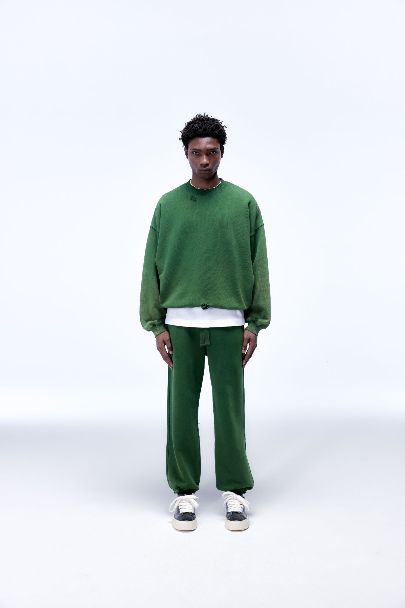 Cole Buxton | Distressed Sweatpants | Mens | Washed Forest Green